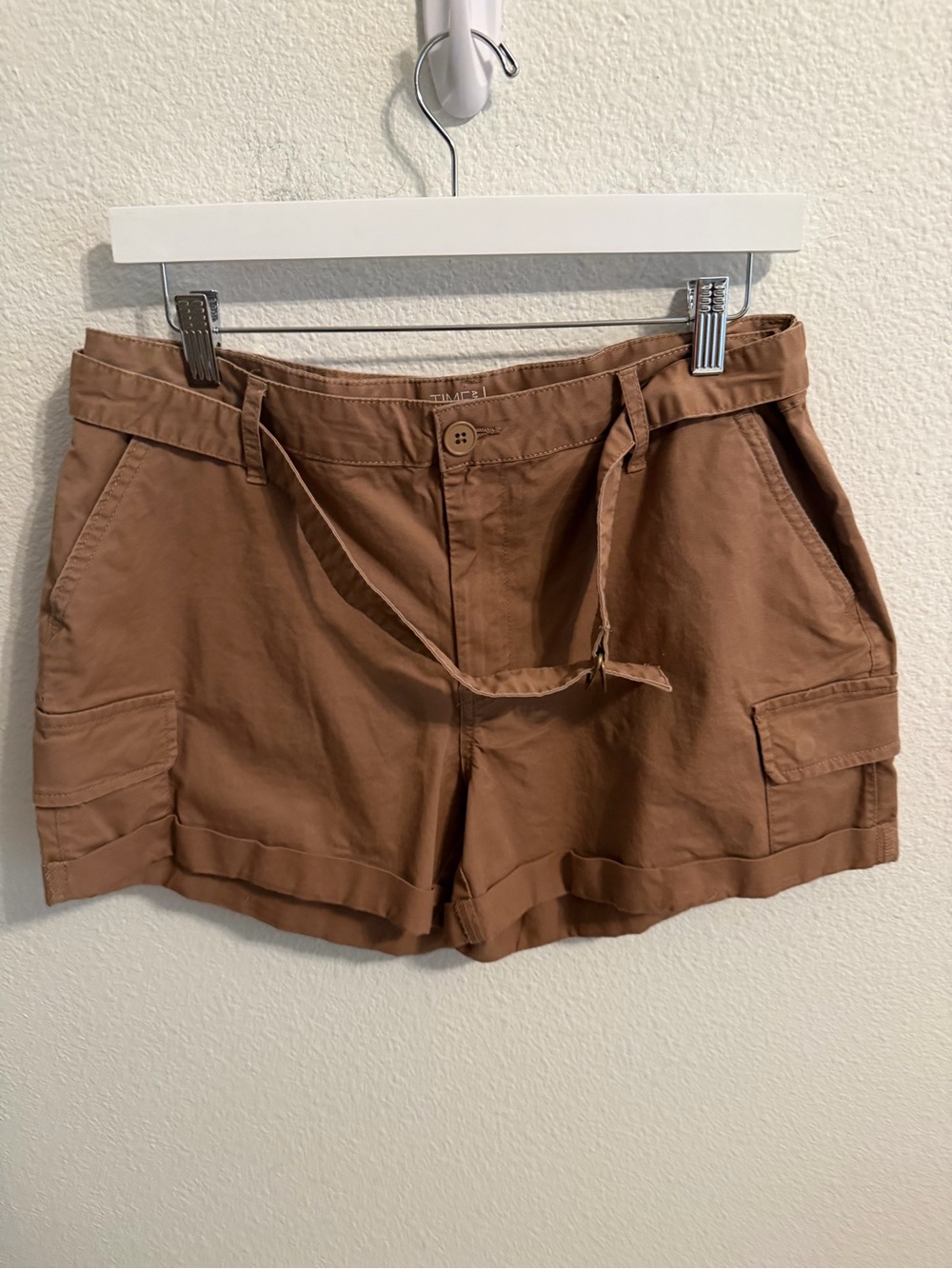 Time and Tru Tan Utility Cargo Shorts with Tie Waist
